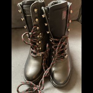 Aldo black leather combat bootie size 37